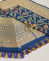 Navy Blue Pure Silk Handwoven Gold Mina Jaal Dupatta