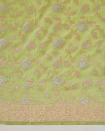Pista Green Pure Silk Hand Woven Gold Silver Jaal Dupatta