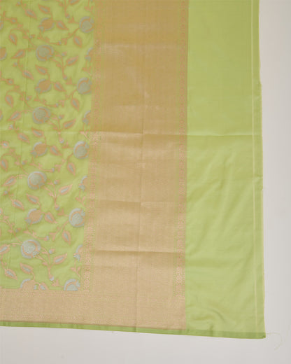 Pista Green Pure Silk Hand Woven Gold Silver Jaal Dupatta