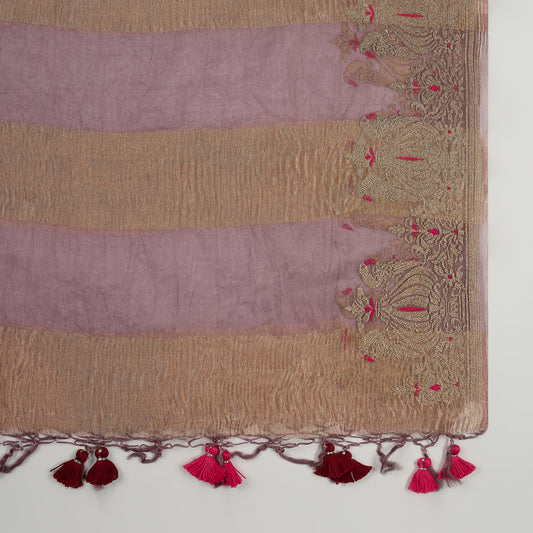 Burgundy Silk Organza Kurta Set with Zari Embroidery