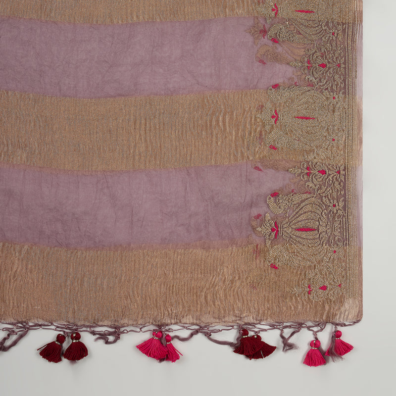 Burgundy Silk Organza Kurta Set with Zari Embroidery