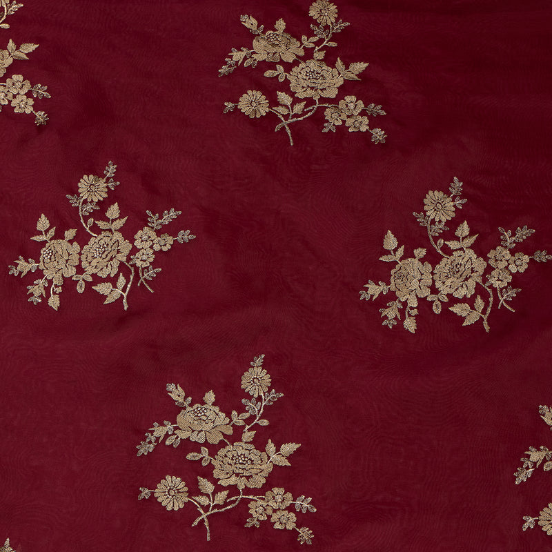 Burgundy Silk Organza Kurta Set with Zari Embroidery