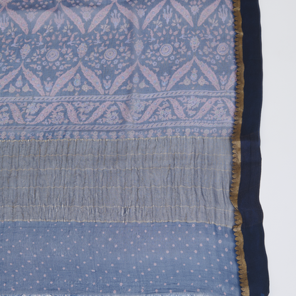Blue Pure Crepe Printed Suit with Georgette Border Dupatta