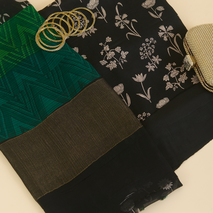 Black & Green Pure Crepe Printed Suit with Georgette Dupatta