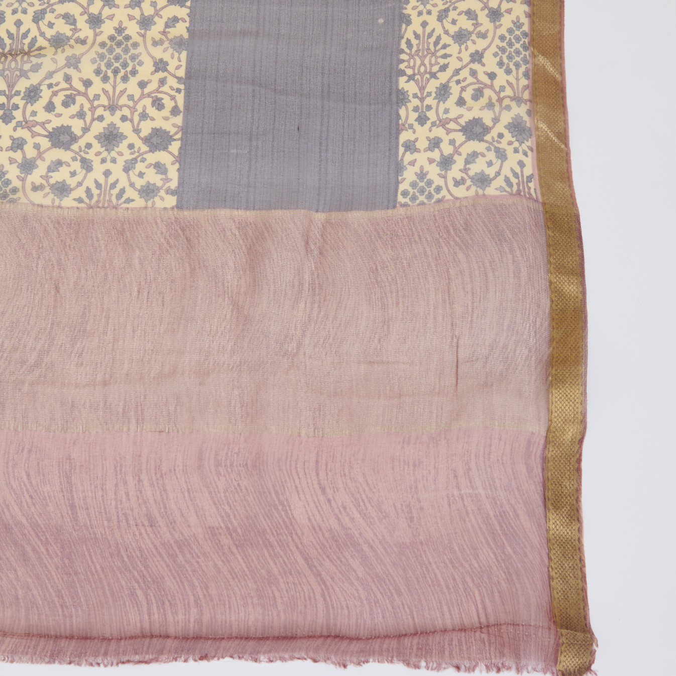 Beige & Grey Pure Crepe Printed Suit with Georgette Dupatta