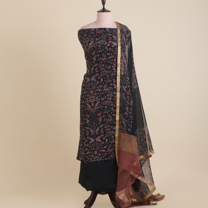 Black Peach Pure Crepe Printed Suit with Georgette Dupatta