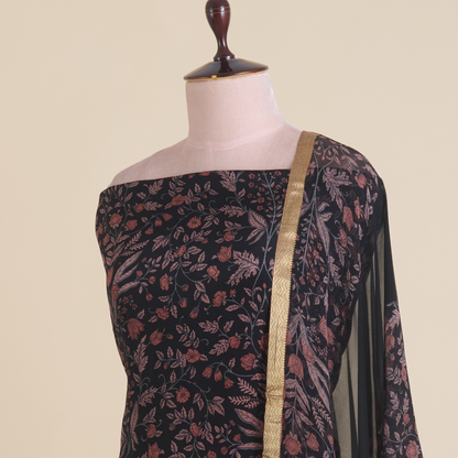 Black Peach Pure Crepe Printed Suit with Georgette Dupatta