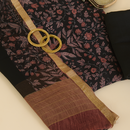 Black Peach Pure Crepe Printed Suit with Georgette Dupatta
