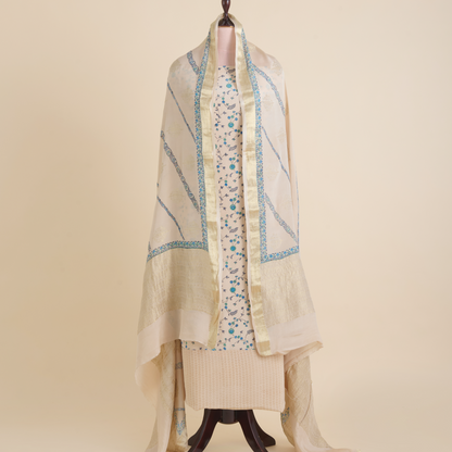 Cream Pure Crepe Printed Suit with Georgette Border Dupatta