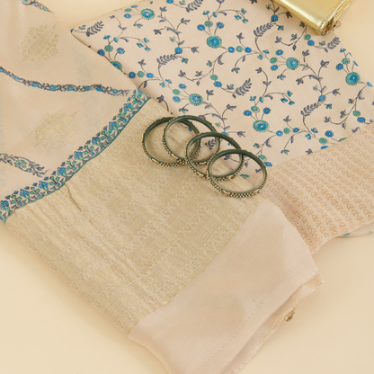 Cream Pure Crepe Printed Suit with Georgette Border Dupatta