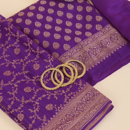 Dark Purple Pure Crepe Hand Woven Kurta Set