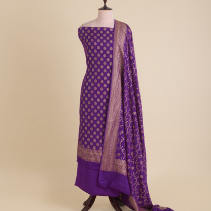 Dark Purple Pure Crepe Hand Woven Kurta Set