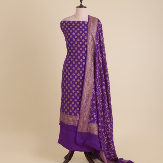 Dark Purple Pure Crepe Hand Woven Kurta Set