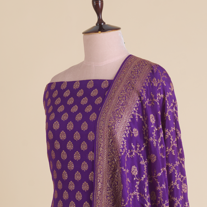 Dark Purple Pure Crepe Hand Woven Kurta Set
