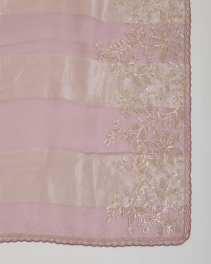 Silk Organza Suit with Zardozi & Bead Embroidery Dark Mauve