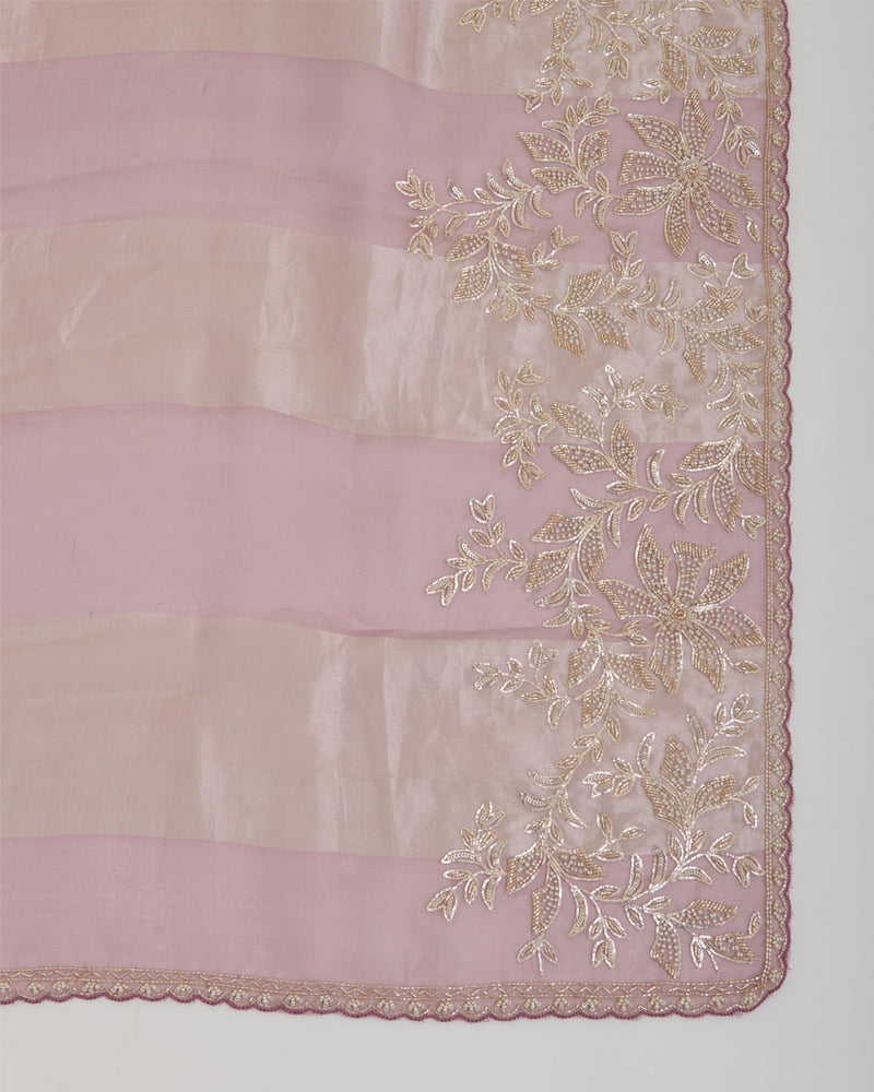 Dark Mauve Silk Organza Suit with Zardozi & Bead Embroidery