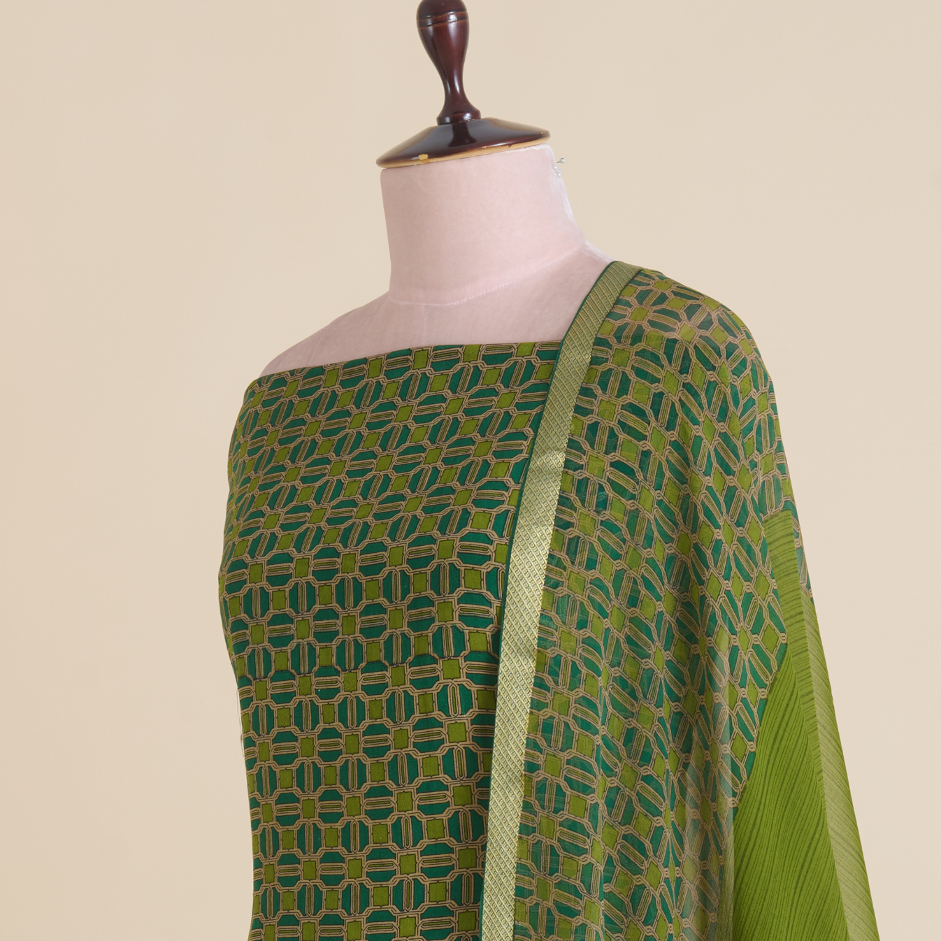 Green Pure Crepe Printed Suit with Georgette Border Dupatta
