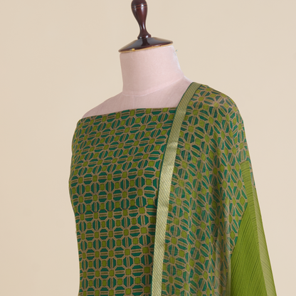 Green Pure Crepe Printed Suit with Georgette Border Dupatta