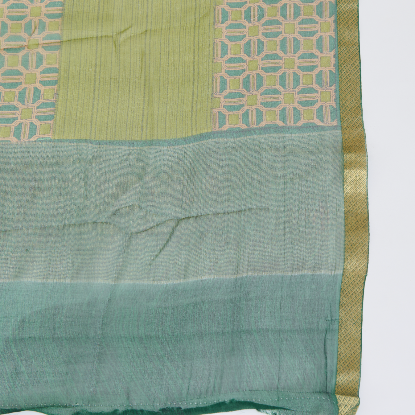 Green Pure Crepe Printed Suit with Georgette Border Dupatta