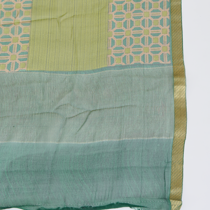 Green Pure Crepe Printed Suit with Georgette Border Dupatta