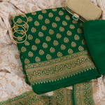Green Pure Crepe Hand Woven Kurta Set with Dupatta