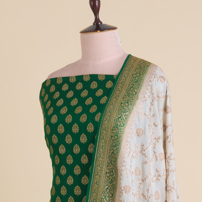 Green Pure Crepe Hand Woven Kurta Set with Dupatta
