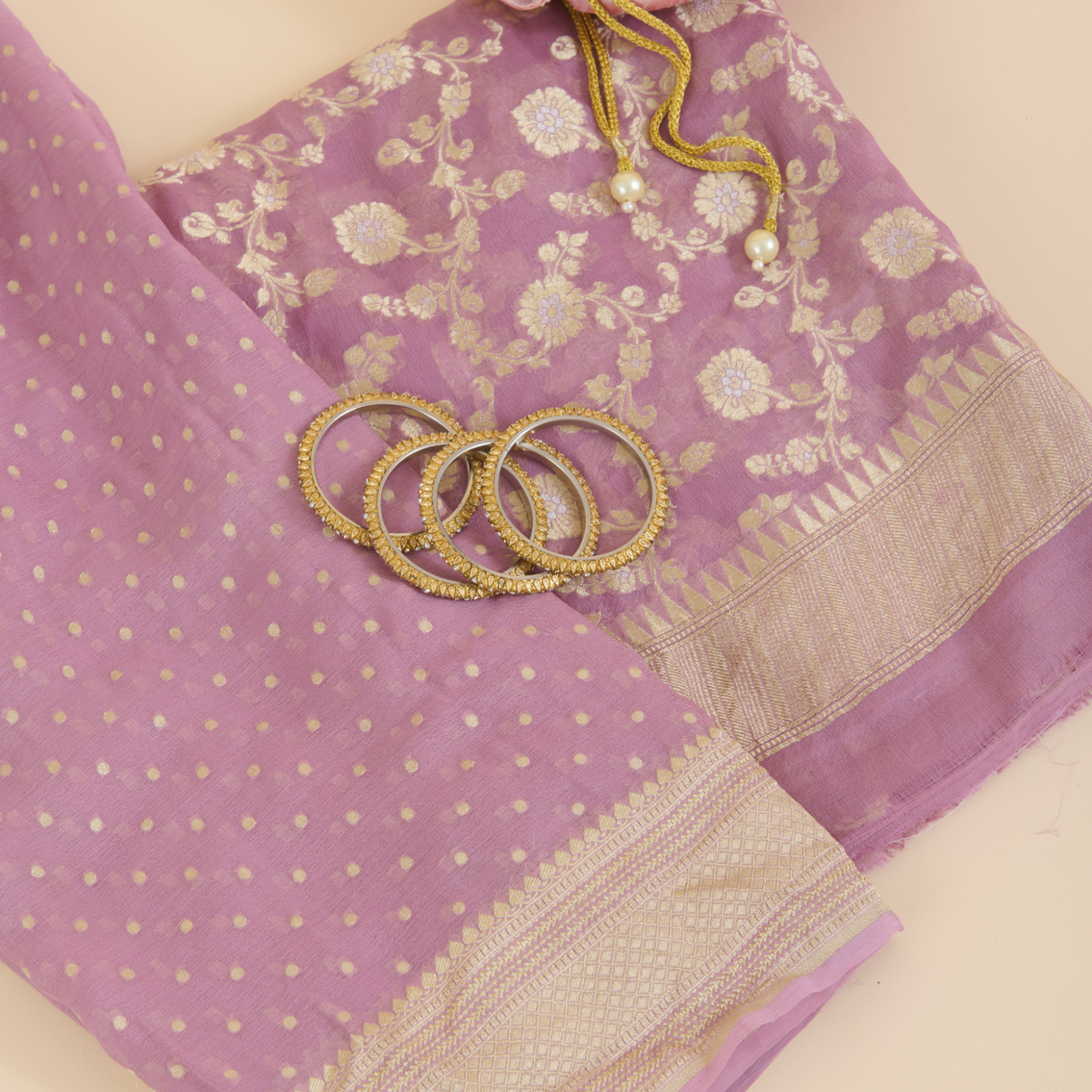 Lilac Pure Georgette Hand Woven Kurta Set with Dupatta