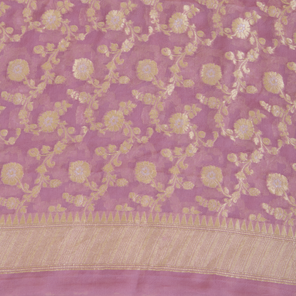 Lilac Pure Georgette Hand Woven Kurta Set with Dupatta