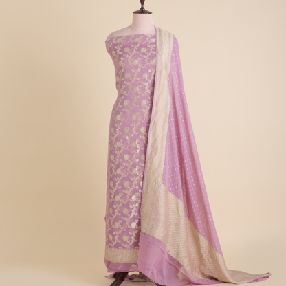 Lilac Pure Georgette Hand Woven Kurta Set with Dupatta
