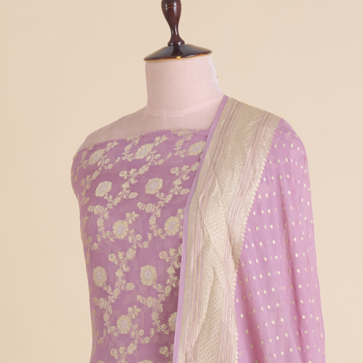 Lilac Pure Georgette Hand Woven Kurta Set with Dupatta