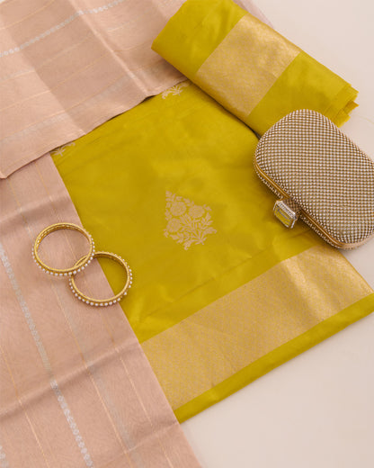 Lime Green Pure Silk Hand Woven Suit with Dupatta & Silk Bottom | Vandana Fabrics