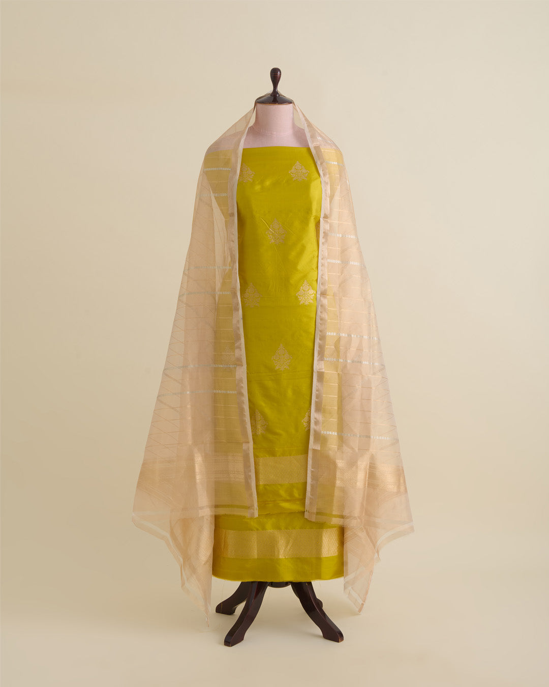 Lime Green Pure Silk Hand Woven Suit with Dupatta & Silk Bottom | Vandana Fabrics