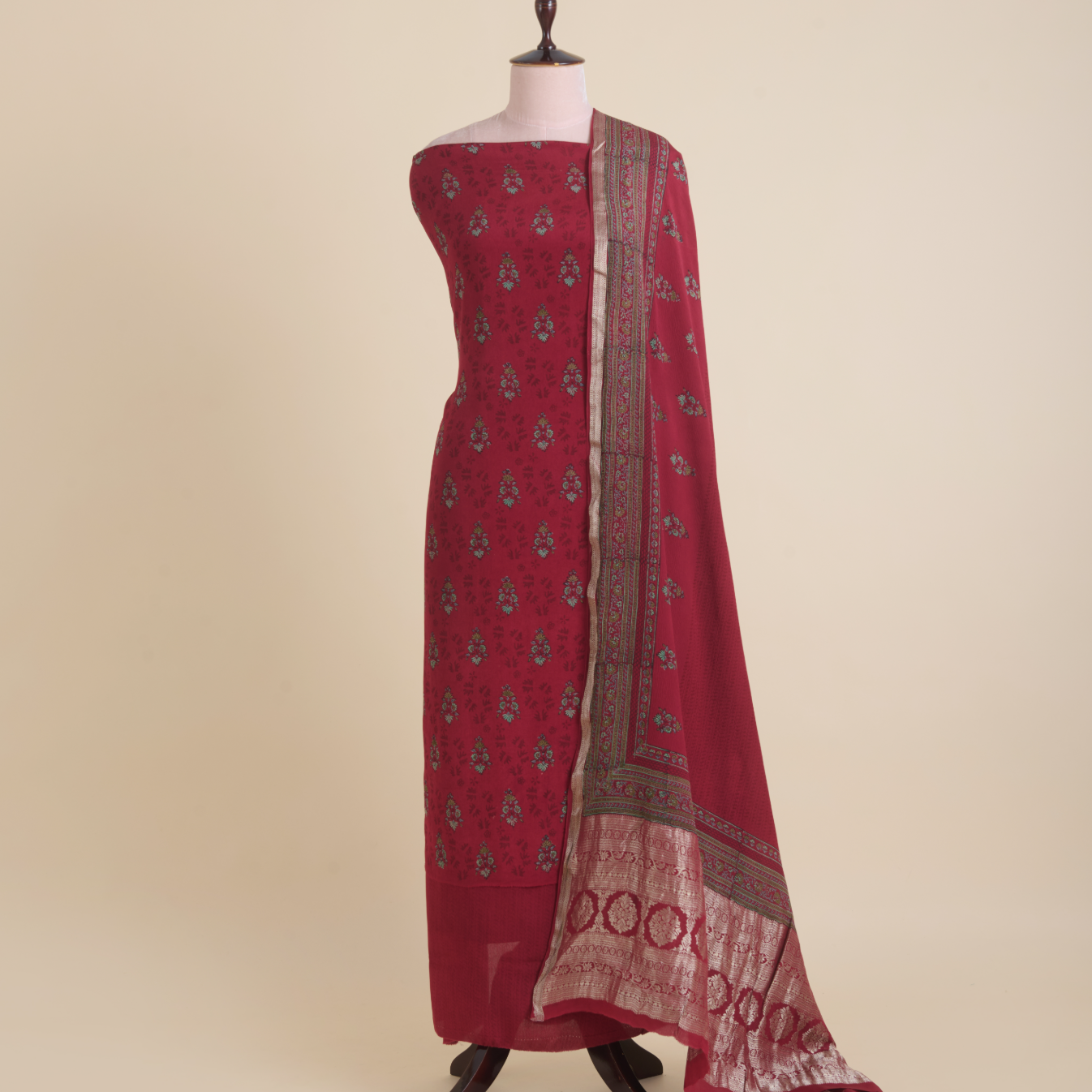 Maroon Pure Crepe Printed Suit with Georgette Dupatta