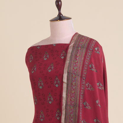 Maroon Pure Crepe Printed Suit with Georgette Dupatta