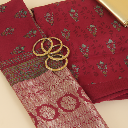 Maroon Pure Crepe Printed Suit with Georgette Dupatta
