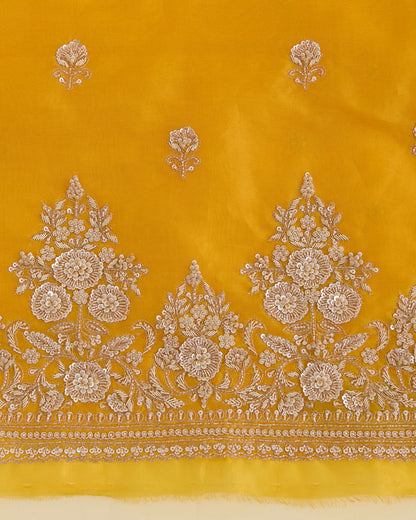 Mango Yellow Silk Organza Embroidered Kurta Set with Dupatta & Bottom