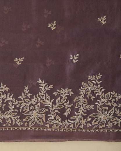 Silk Organza Suit with Zardozi Embroidery Misty Lilac Grey