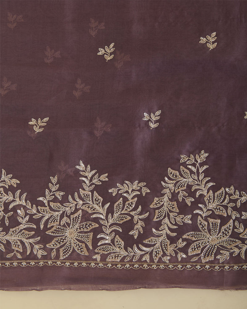 Misty Lilac Grey Silk Organza Suit with Zardozi Embroidery