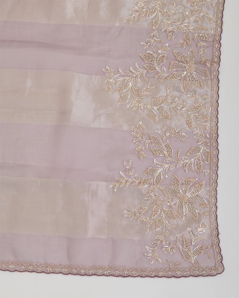 Misty Lilac Grey Silk Organza Suit with Zardozi Embroidery