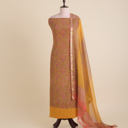 Orange Pure Crepe Printed Suit with Georgette Border Dupatta