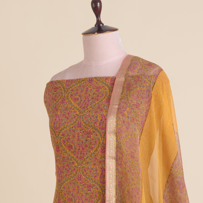 Orange Pure Crepe Printed Suit with Georgette Border Dupatta