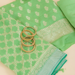 Parrot Green Pure Crepe Hand Woven Kurta Set