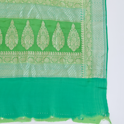 Parrot Green Pure Crepe Hand Woven Kurta Set