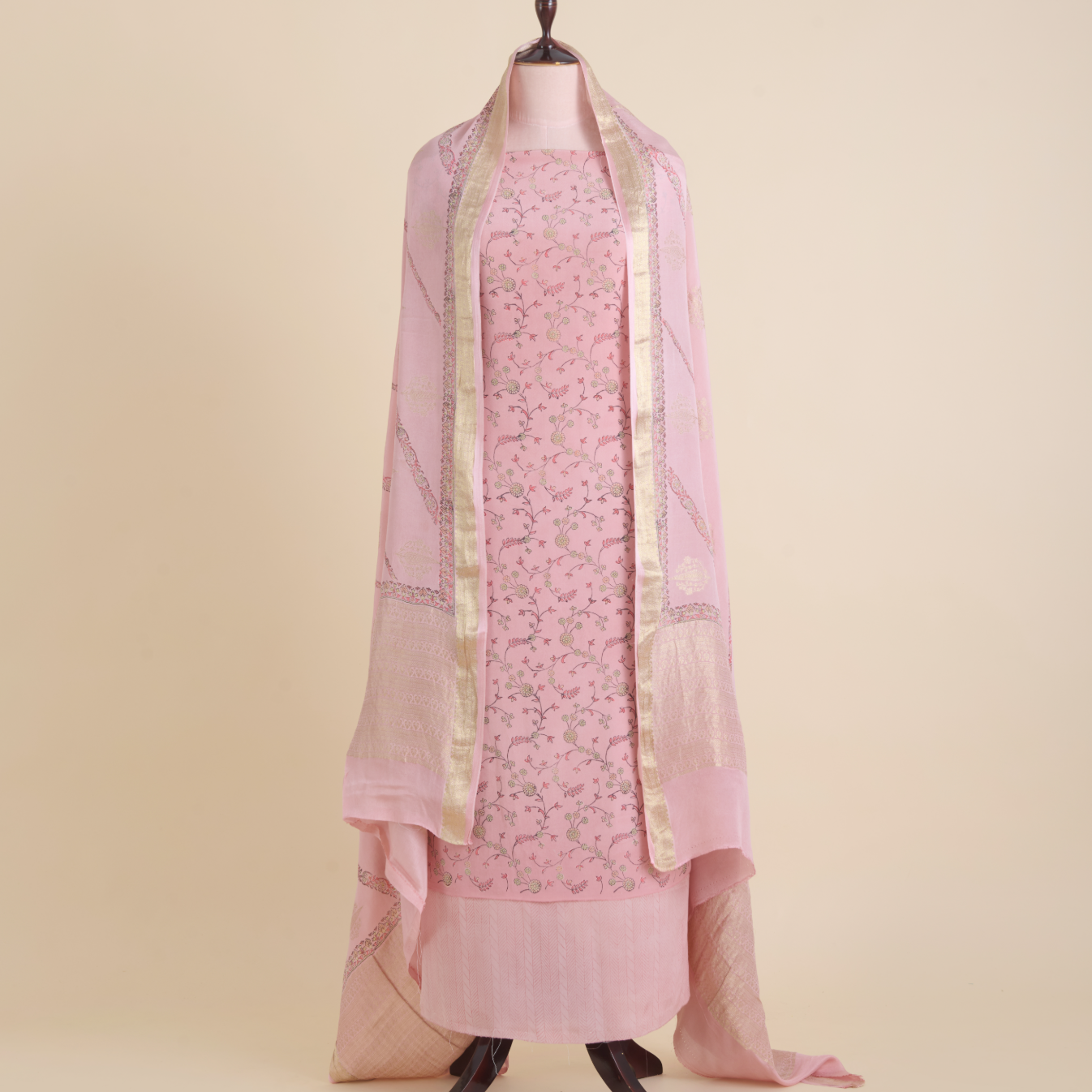 Pastel Pink Pure Crepe Printed Suit with Georgette Dupatta