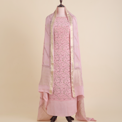 Pastel Pink Pure Crepe Printed Suit with Georgette Dupatta