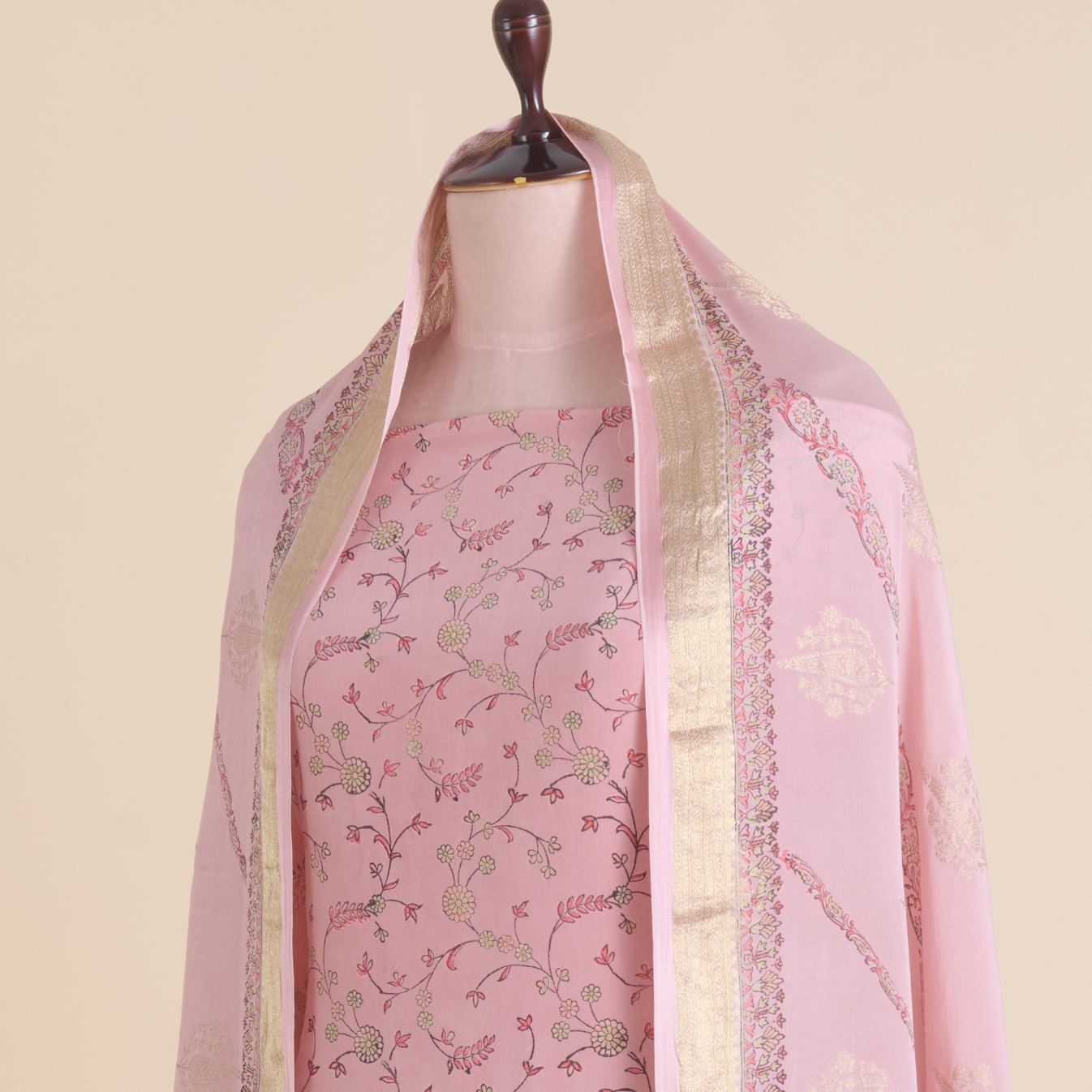 Pastel Pink Pure Crepe Printed Suit with Georgette Dupatta