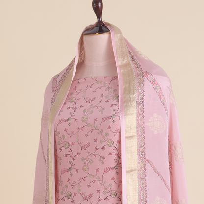 Pastel Pink Pure Crepe Printed Suit with Georgette Dupatta