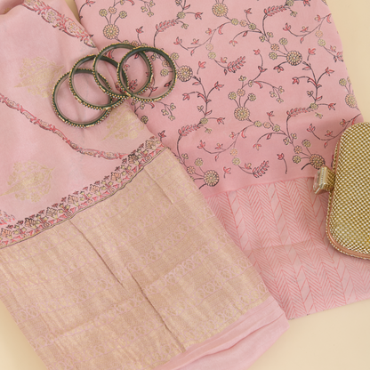 Pastel Pink Pure Crepe Printed Suit with Georgette Dupatta