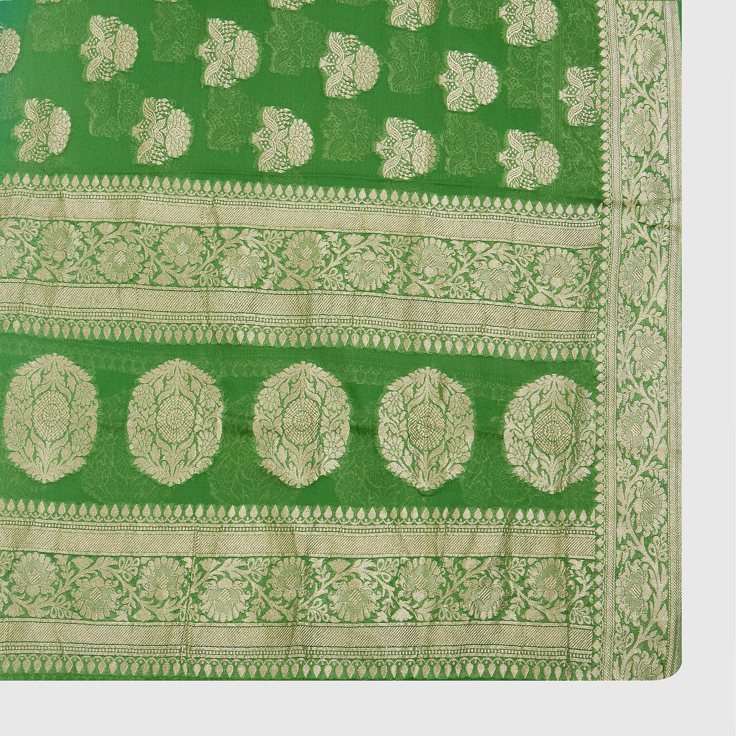 Parrot Green Pure Georgette Handwoven Kurta Set with Heavy Jaal Dupatta