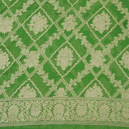 Parrot Green Pure Georgette Handwoven Kurta Set with Heavy Jaal Dupatta